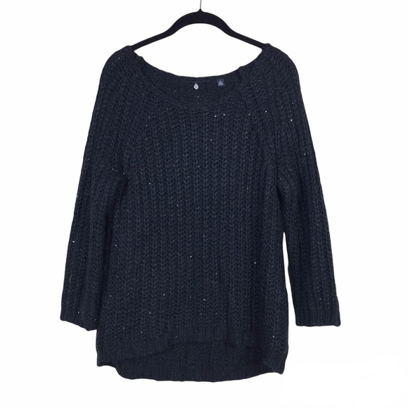 Anthropologie Knitted Knotted Black Sequin Sunstitch Chunky Sweater Size M - Picture 1 of 8